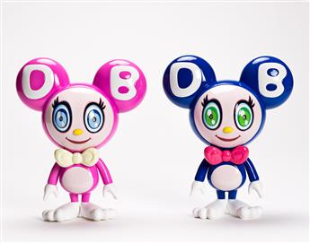 TAKASHI MURAKAMI Two DOB-kun Figures (Magenta and Blue).